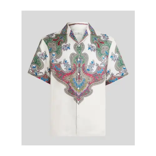 ETRO ポケットチーフ ペイズリー エンジニアードプリント シルク ボウリングシャツ