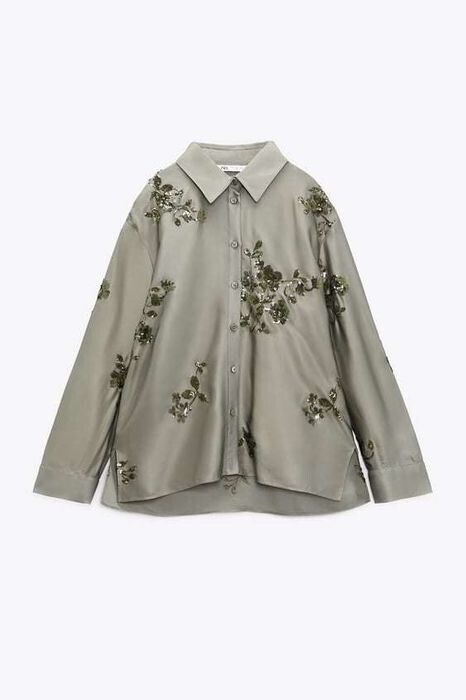 ZARA スパンコール サテンシャツ