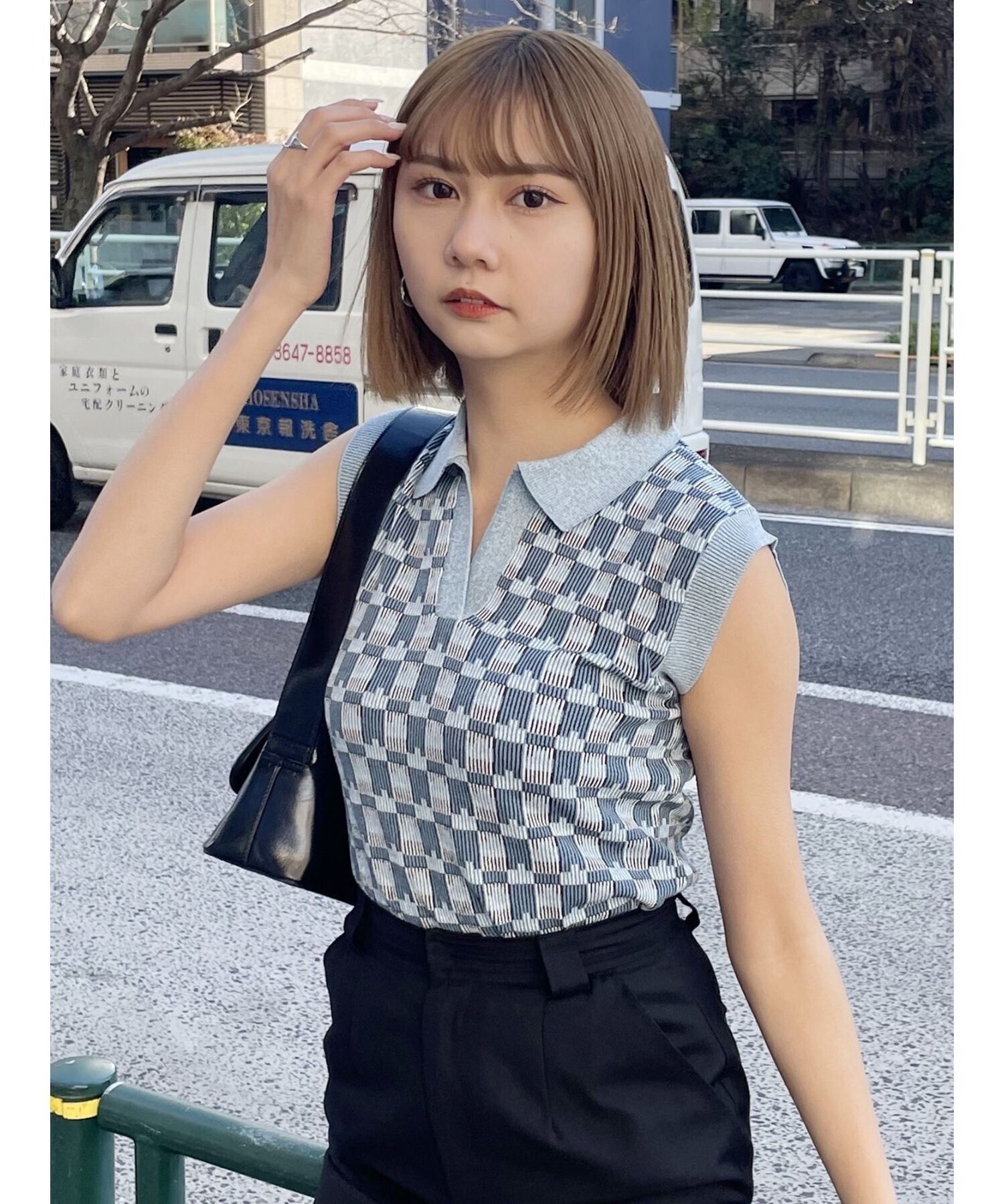 MURUA ジャガードパターンニットポロ