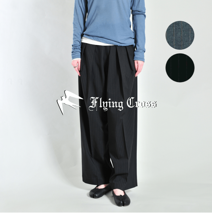 FlyingCross ストライプストレートタックパンツ