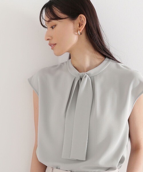 NATURAL BEAUTY BASIC フレンチスリーブリボンボウブラウス