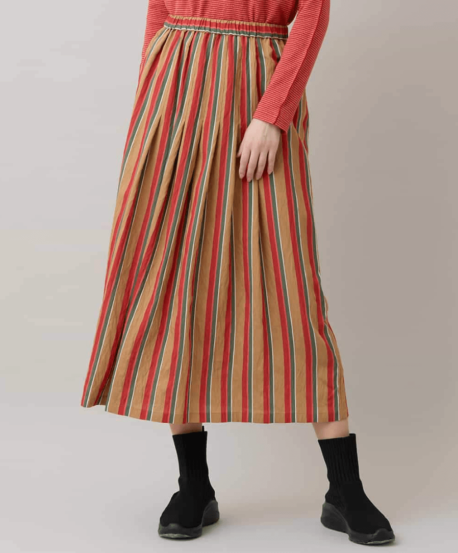 HIROKO KOSHINO ストライプスデザインタックギャザースカート