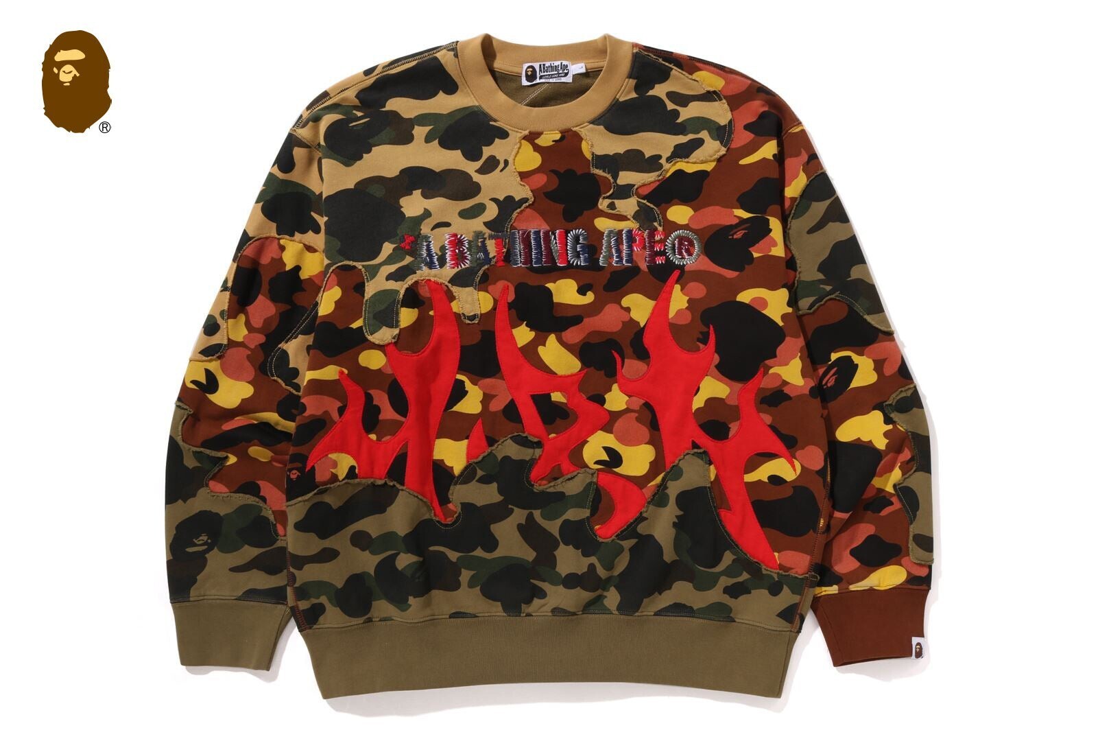 A BATHING APE 1ST CAMO UPCYCLED RELAXED FIT CREWNECK SWEATSHIRT