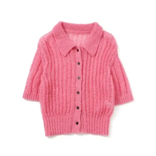 Ray BEAMS シャギー メッシュ ポロ カーディガン