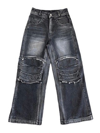BLR BLUER Knee Point Black Denim Pants