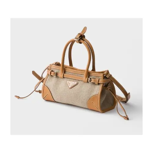PRADA Prada Bonnie small linen and leather handbag
