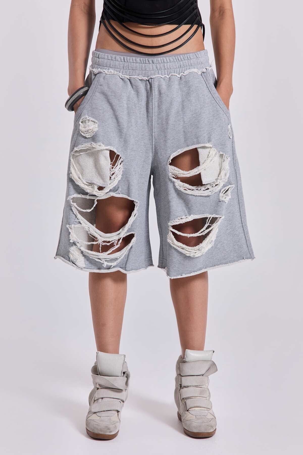 Jaded London Grey Distressed Monster Shorts