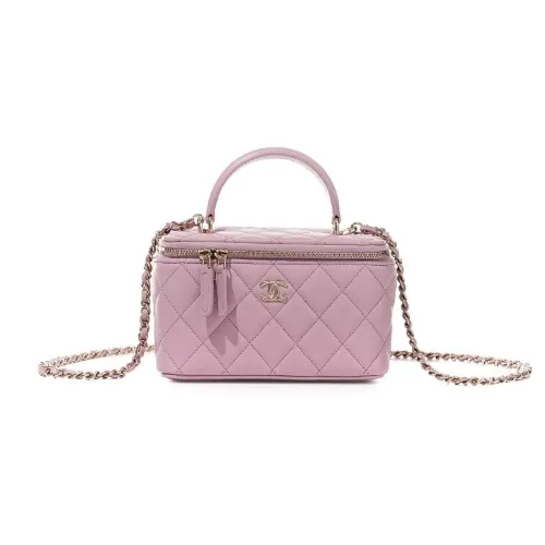CHANEL Chanel Pink Quilted Lambskin Vanity Case with Chain