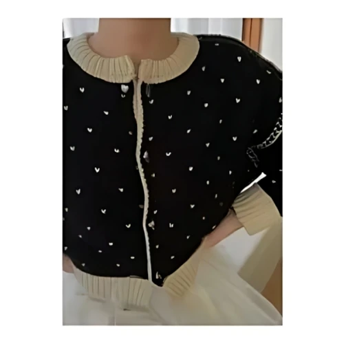 willfully heart dot jacquard reversible cropped knit cardigan