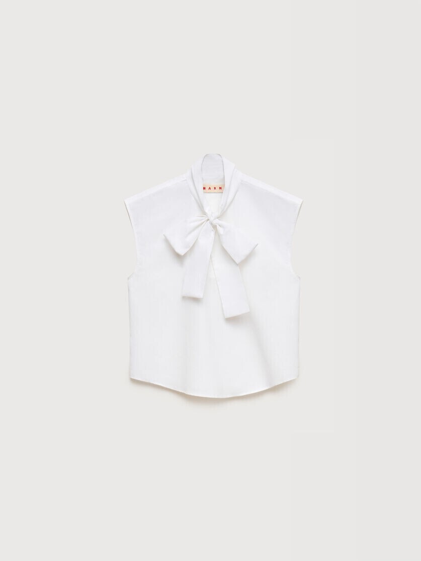 MARNI ホワイト ポプリン ノースリーブブラウス ネックタイ付き
