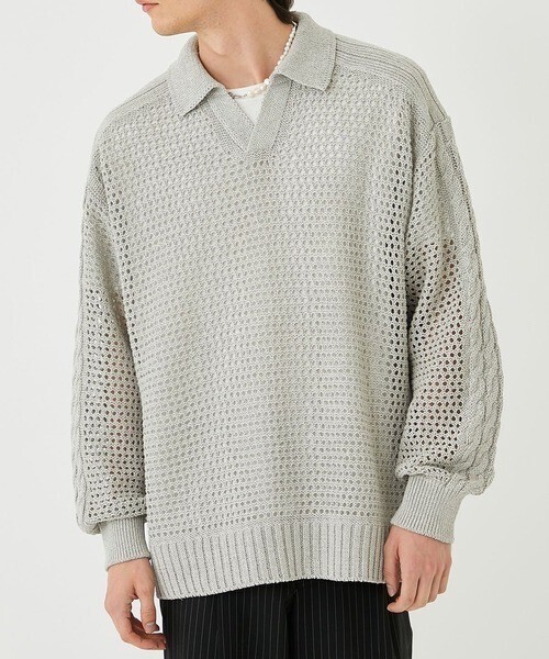 UNITED TOKYO ストローヤーンメッシュニットポロシャツ(長袖)