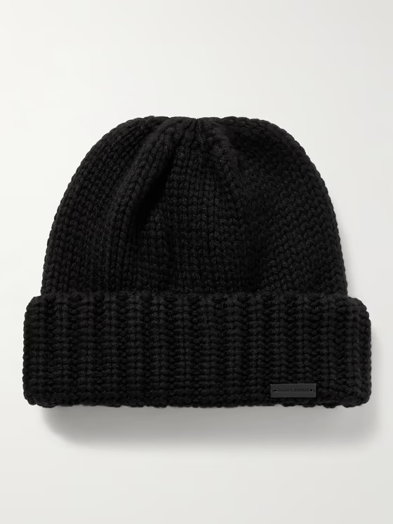 SAINT LAURENT リブ編みカシミヤ ビーニー ロゴアップリケ付き