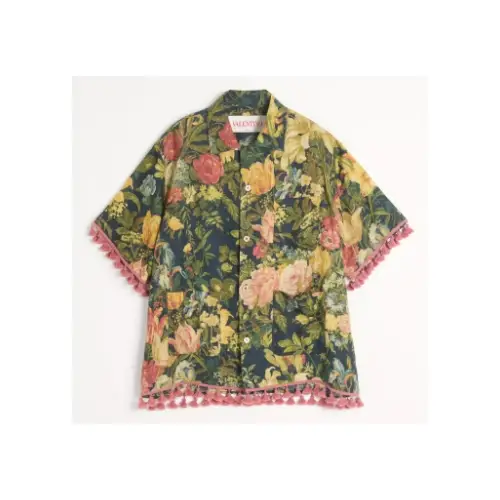VALENTINO アプレリヴェールプリント リネン ボウリングシャツ