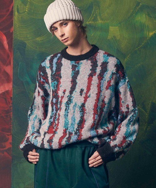 MAISON SPECIAL Airy Mohair Crazy Stripe Prime-Over Crew Neck Knit Pullover