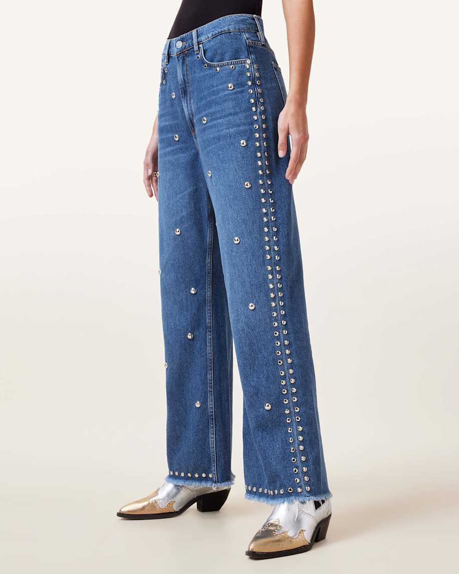 ALLSAINTS Blake Studded Wide Leg Denim Jeans