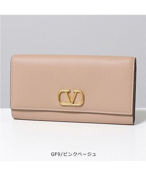 VALENTINO 二つ折り長財布 レザー Vロゴメタル