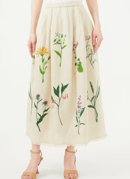 Sybilla 先染めリネン刺繍スカート
