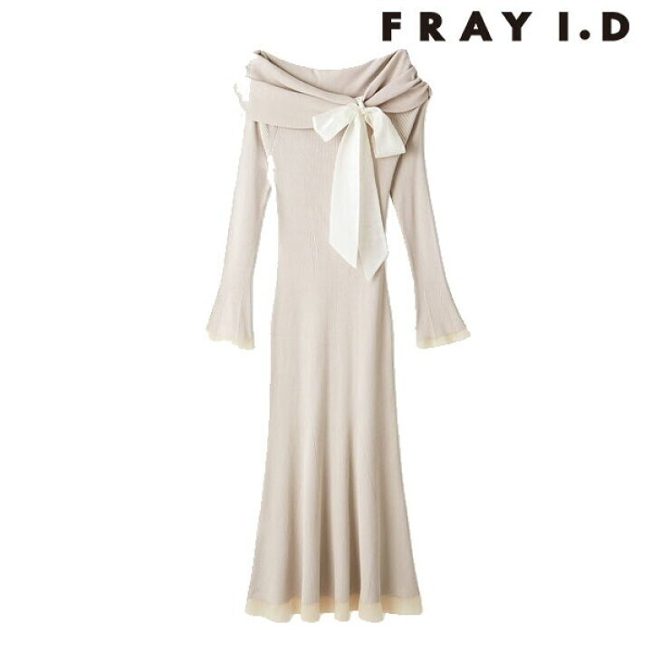 FRAY I.D オフショルリボンリブニットワンピース 長袖 ロング丈