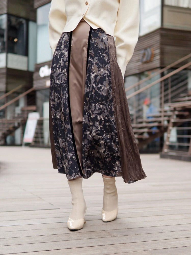 LADYMADE バイカラードッキングフレアスカート