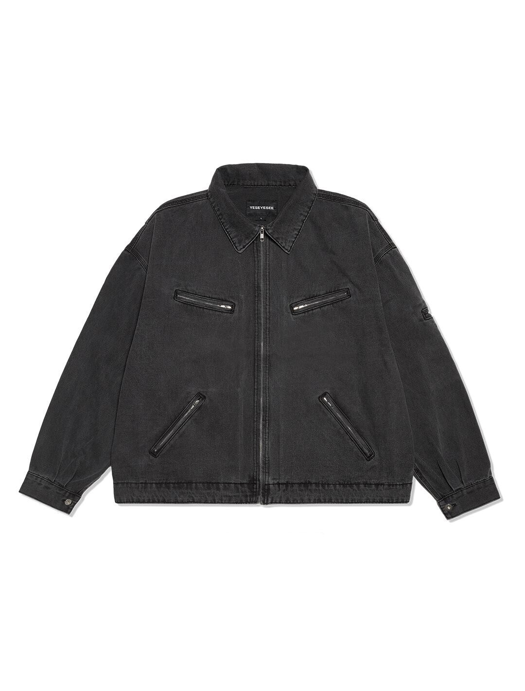 YESEYESEE Loose Fit Zip Up Denim Jacket Black