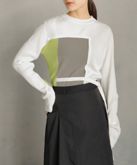 &g’aime BELT DOCKING RIBKNIT TOPS/986-64007