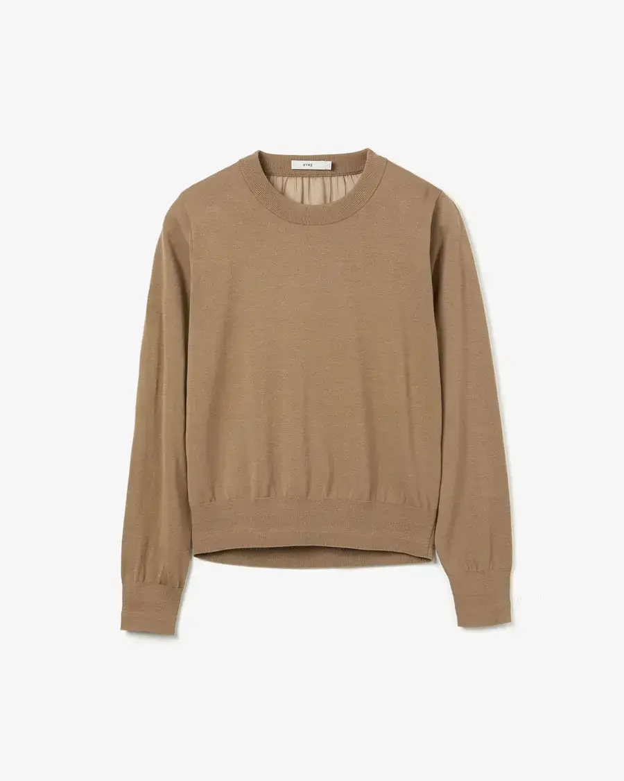 HYKE SHEER BACK CREW NECK KNIT