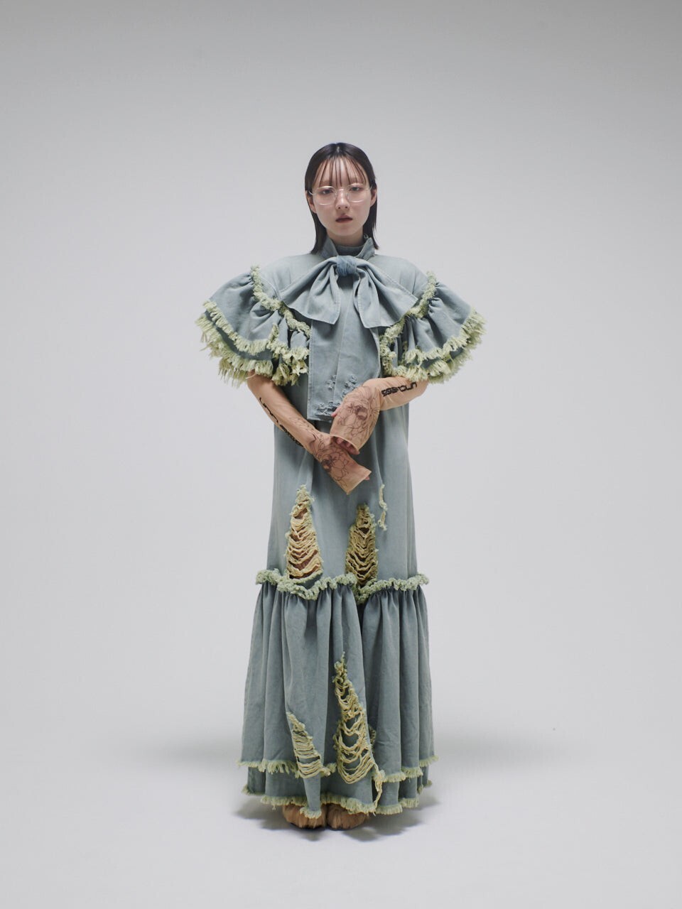 neith. Ribbon Crushed Denim Dress