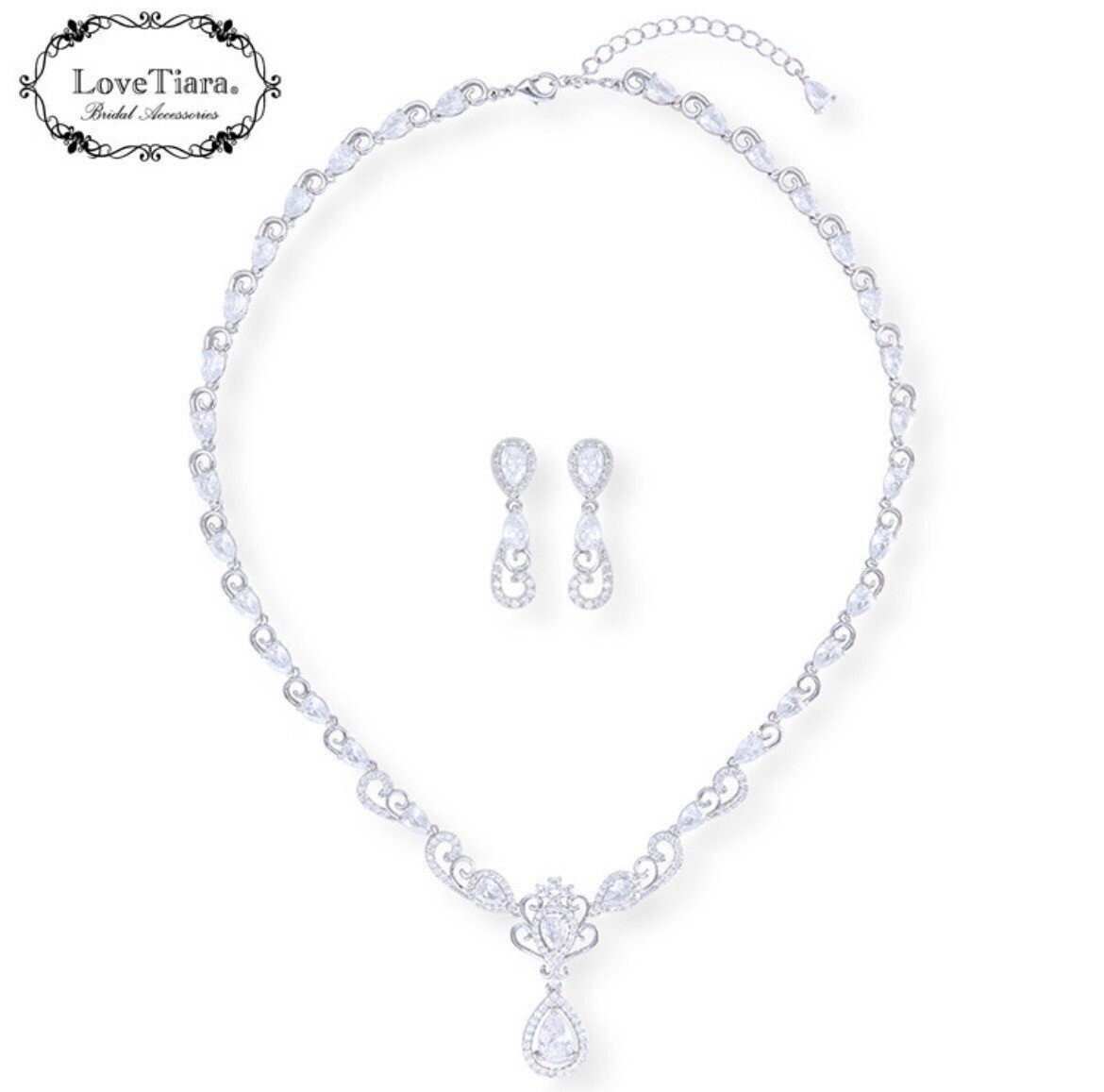 Love Tiara プリンセス ジルコニア ネックレス ＆イヤリング / ピアス セット