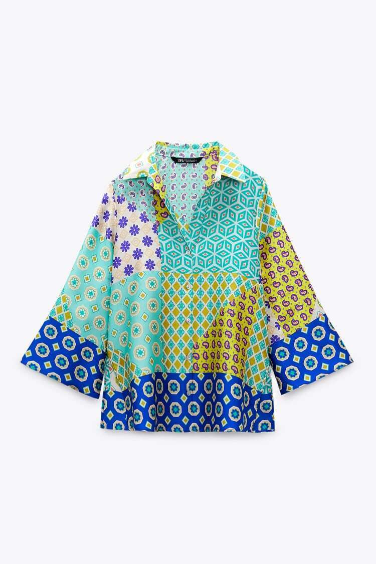 ZARA パッチワークプリント オーバーサイズ シャツ