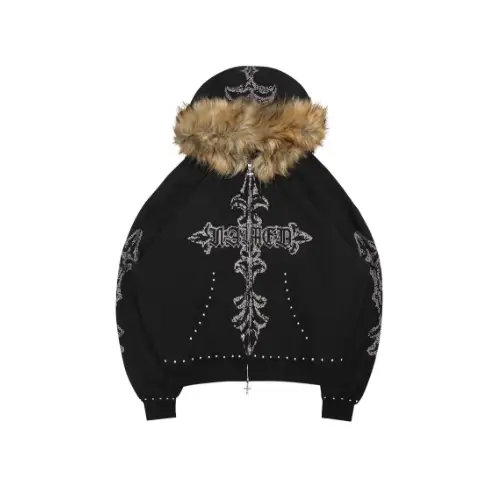 Named Collective FERAL FAUX FUR STUDDED ZIP HOODIE