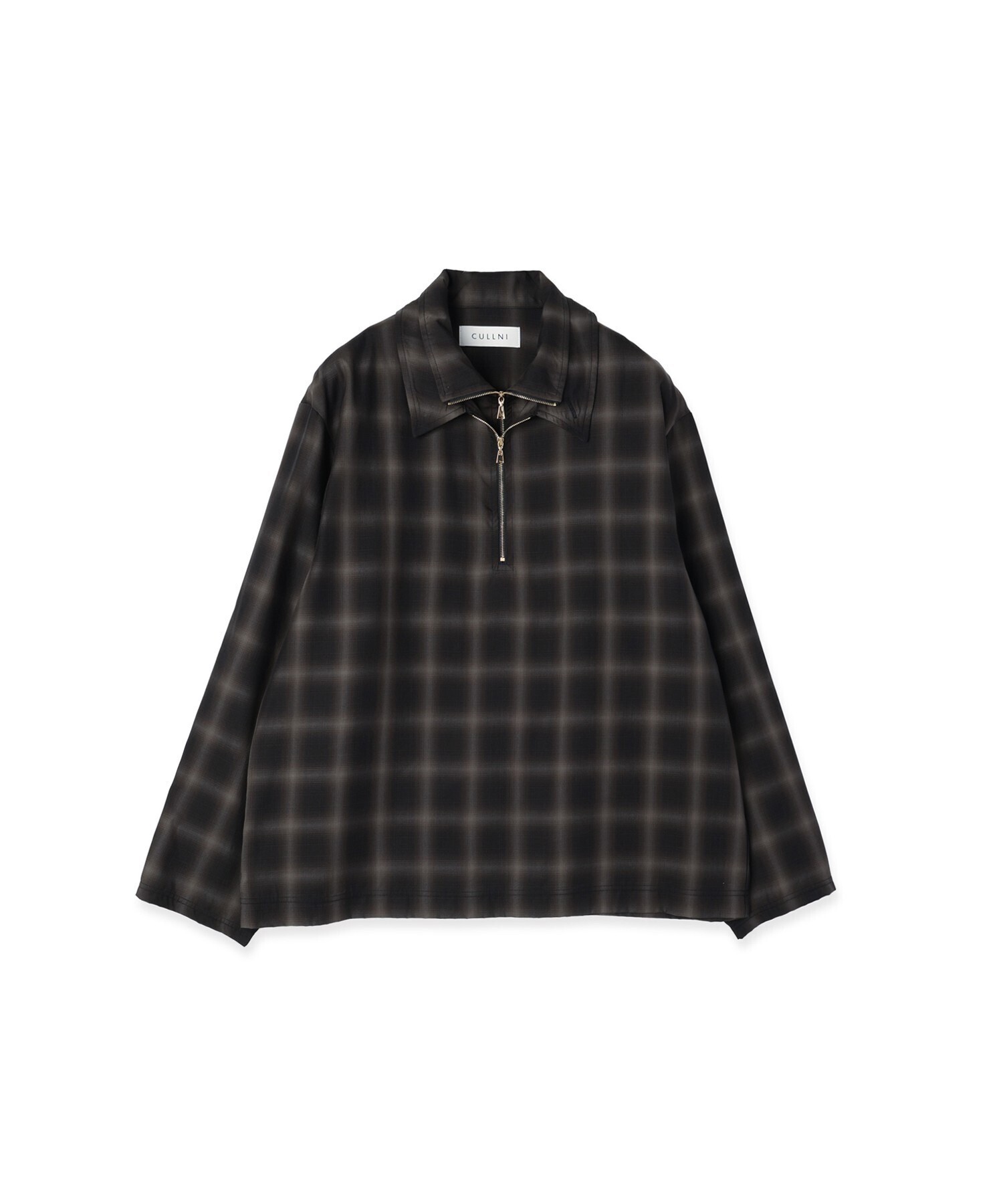 CULLNI Ombre Check Half Zip Layerd Collar Pullover