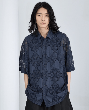 RAGEBLUE レース編み柄/総柄シャツ