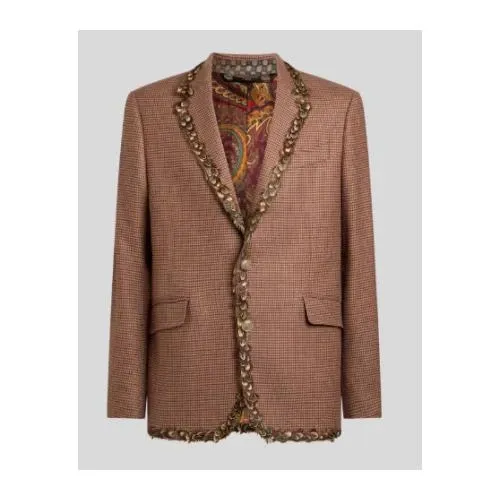 ETRO フェザー&マイクロハウンドトゥース ウール&カシミア シングルブレスト ジャケット