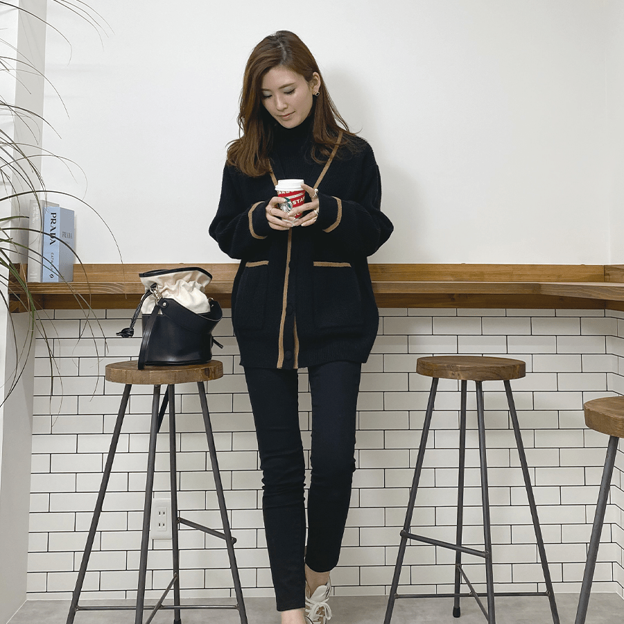 maison de Dolce. レイヤード風ニットカーディガン【black×camel】