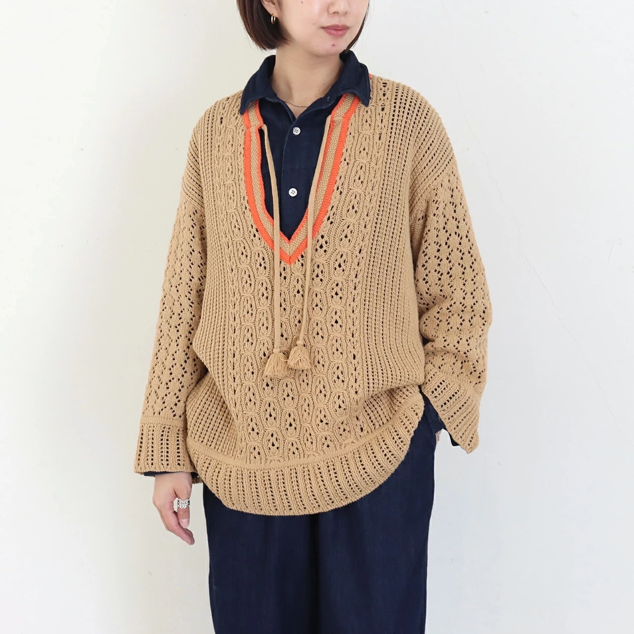 Le Melange 透かし編み スキッパープルオーバー ニット