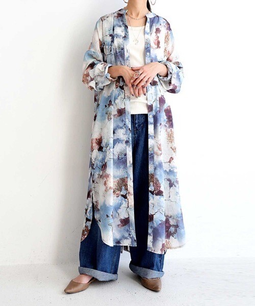 antiqua アート柄シャツワンピース