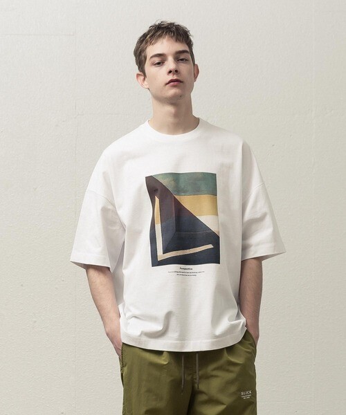 SLICK ドロップショルダープリントTシャツ(PERSPECTIVE)