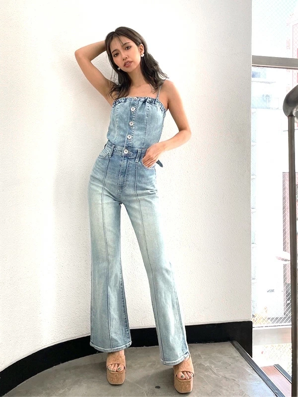 GYDA オーバーオール BACK リボン デニム ロンパース