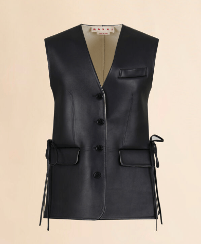 MARNI ブラック レザー製サイドスリット入りウエストコート