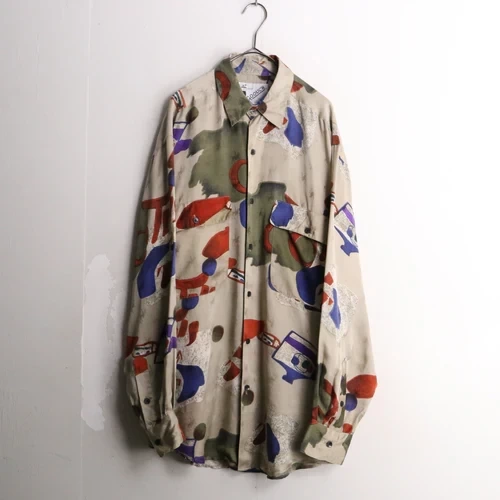 GOOUCH paint design loose silk shirt