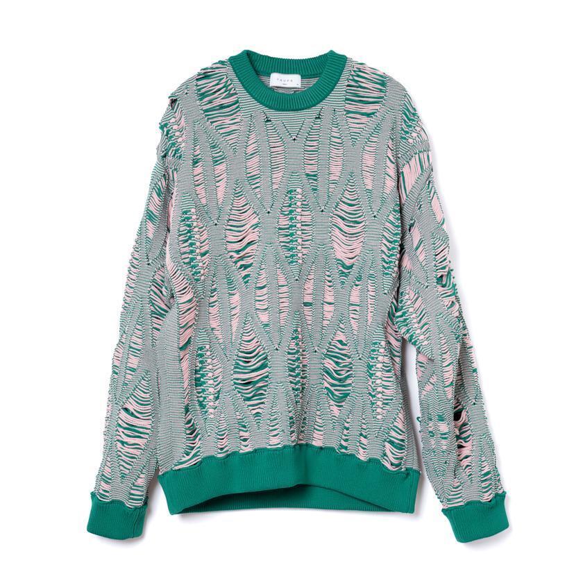 TAUPE LACE ARAN CREW-NECK KNIT