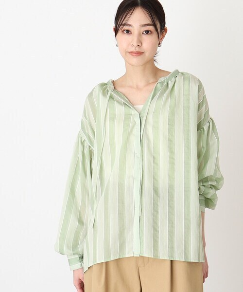 THE SHOP TK ストライプスモックブラウス