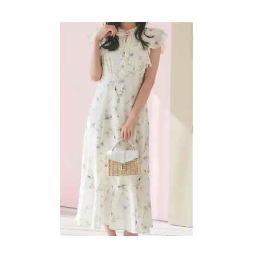 tocco closet シアーストライプニュアンスフラワーラッフルフリルワンピース