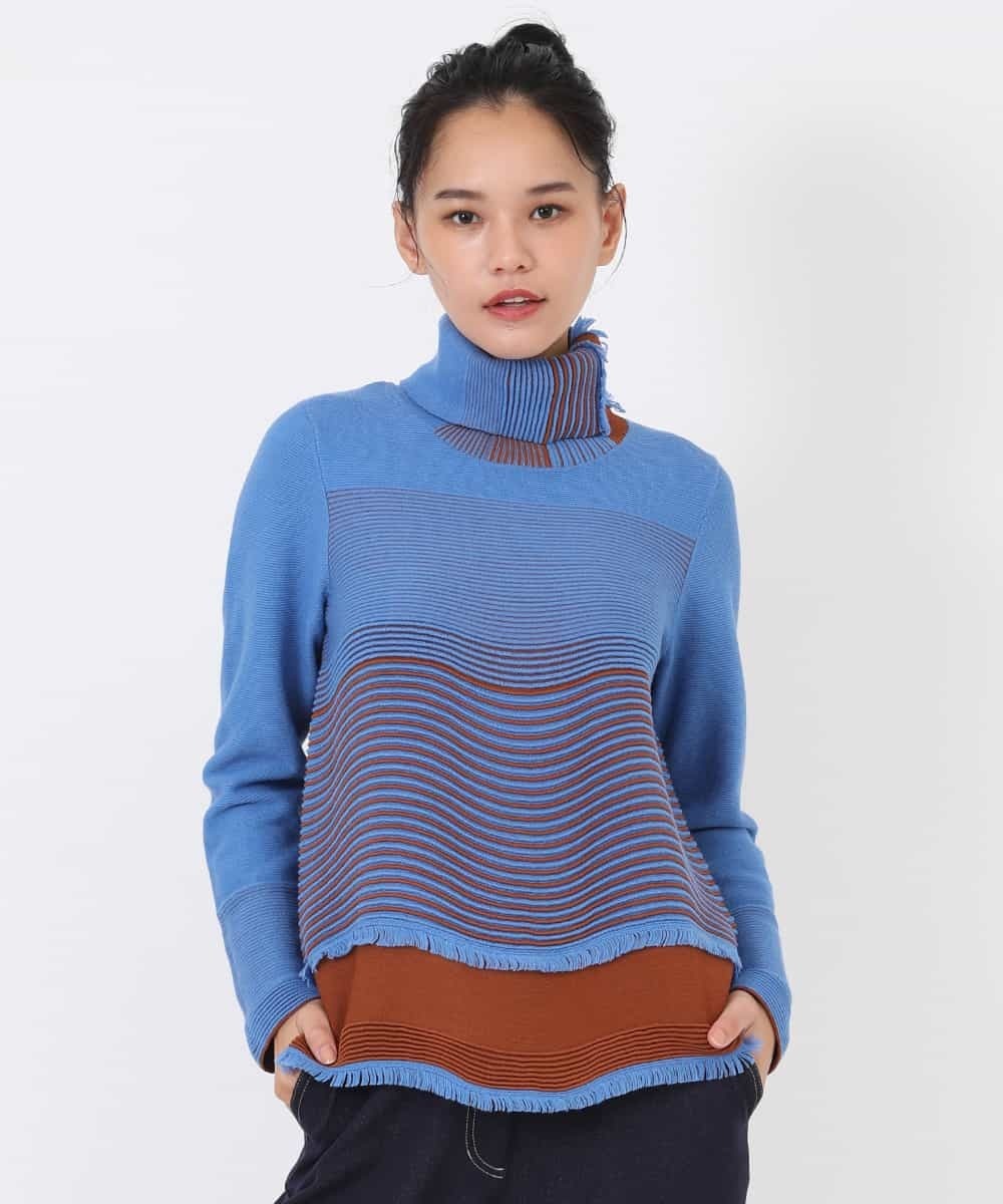 HIROKO BIS HIROKO BIS タックウェーブ配色ニットプルオーバー