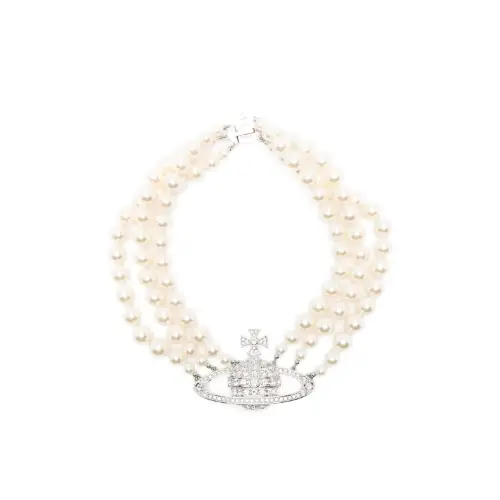 Vivienne Westwood three row pearl bas relief necklace