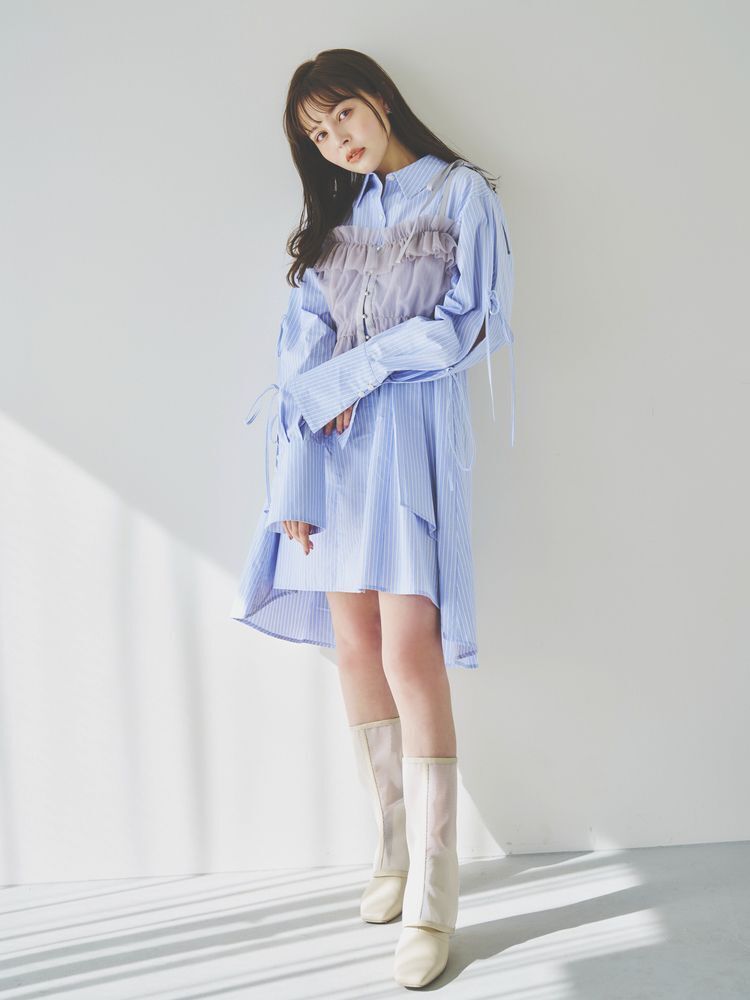 dazzlin シャツイレフレアミニワンピース