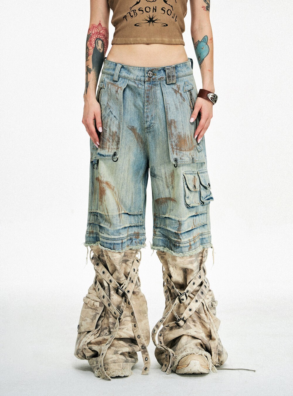 PERSONSOUL Detachable Camo Pants
