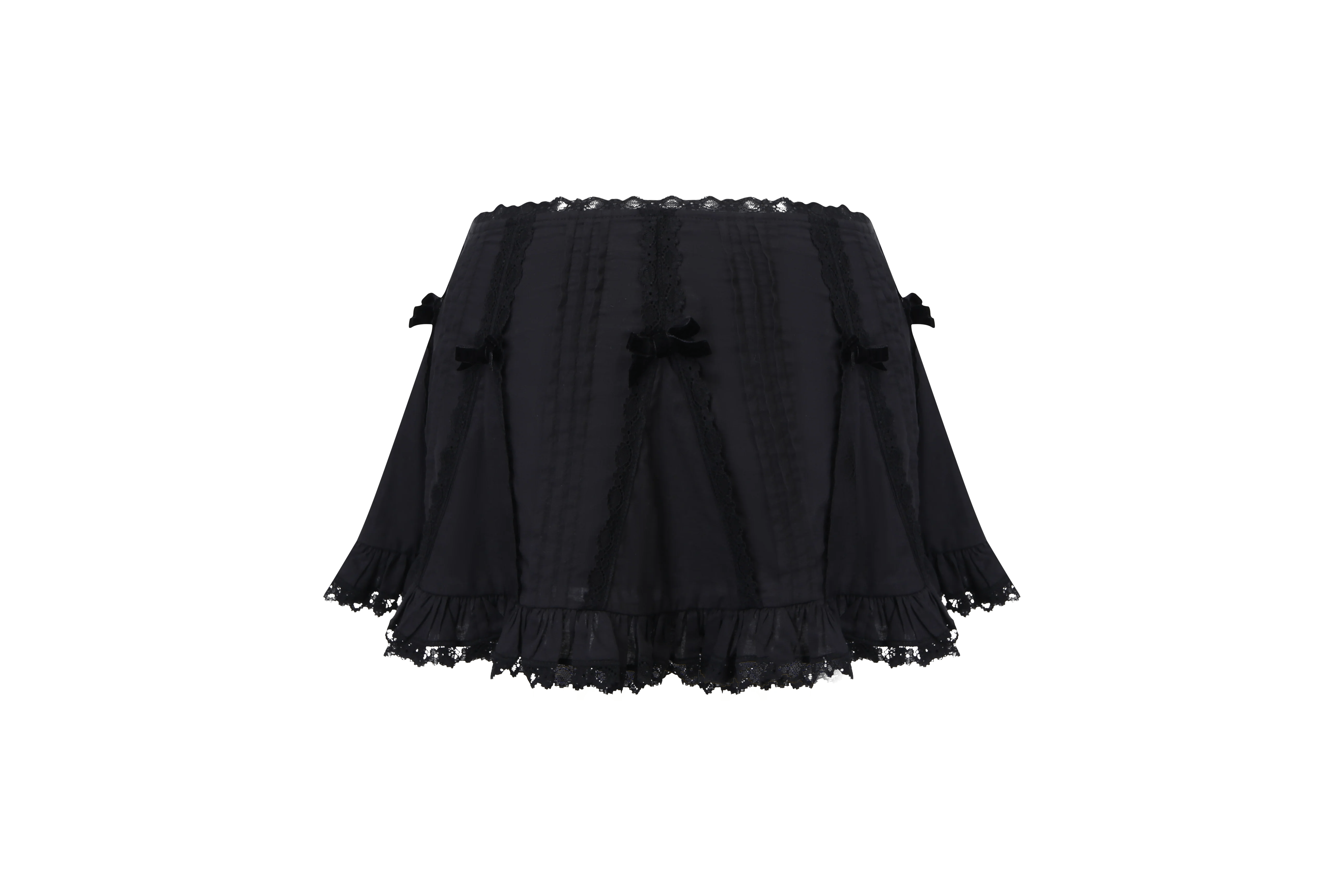 NO DRESS Nodress Black Lace Trim Pleated Cotton Mini Skirt