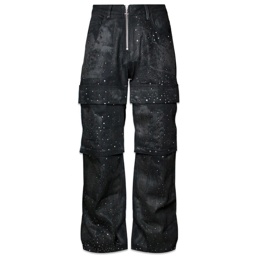 LAST NEST Rhinestone Coating Denim Pants