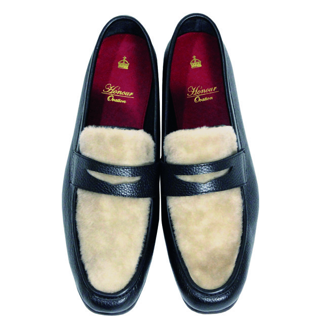 Honour Ovation 【1000】 Black/Wool　メンズ コインローファー ムートン シューズ